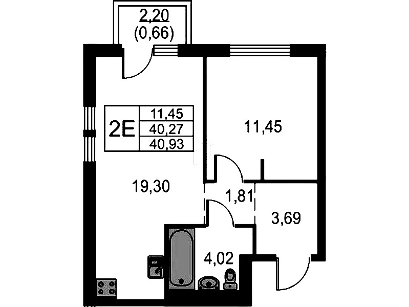 1-комнатная квартира 40.93 м², 12/15 эт., ЖК «Невская Долина»